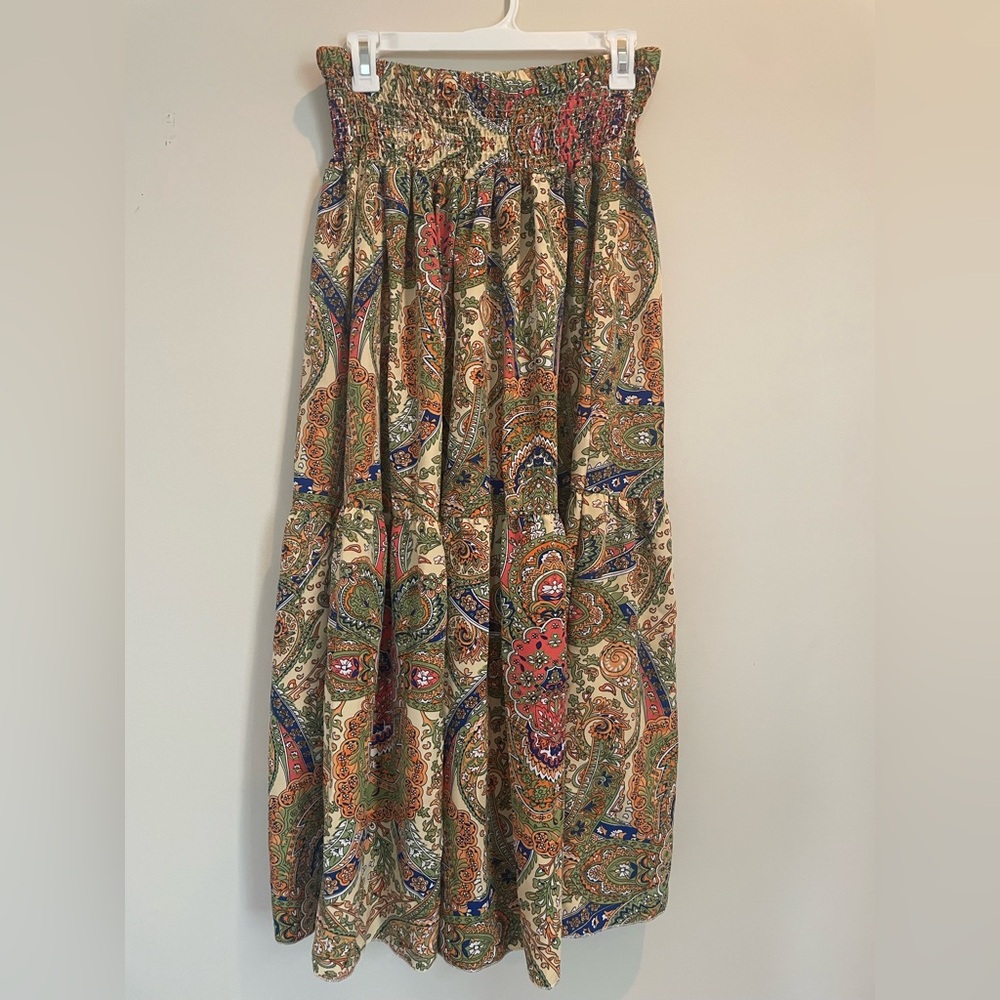 Red and Blue Smocked Maxi Skirt